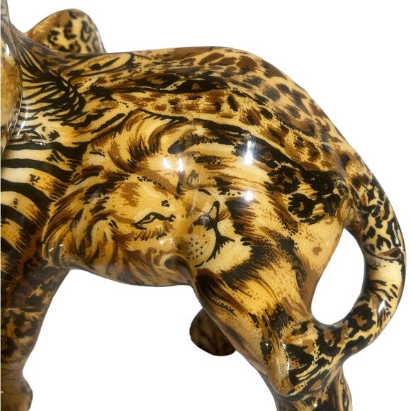 Lot of 2 La Vie Trunk Up Elephant Figurine Safari Animal Print Patchwork Ceramic - Picture 16 of 17